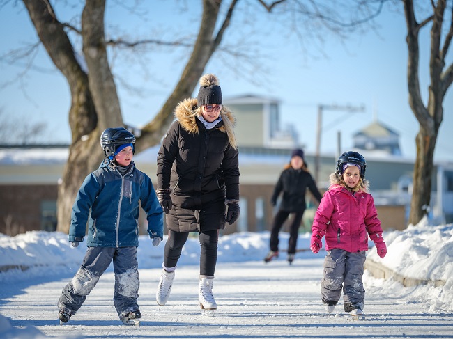 patin à glace, famille, patinoire, hiver